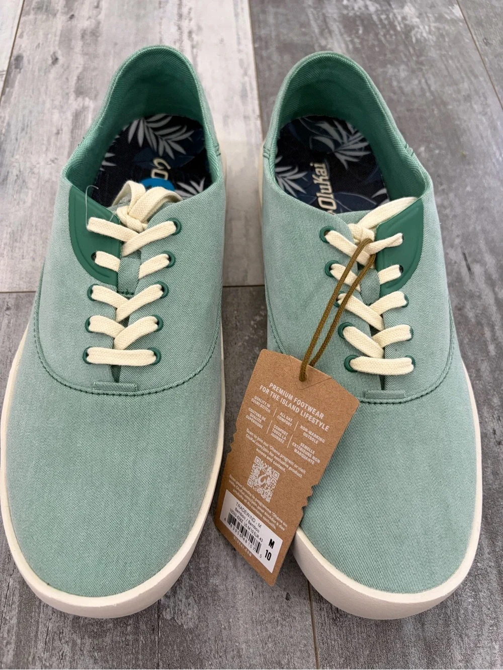 Olukai Mens Size 10 Shoes NEW with Tags Tradewind Bamboo Green Canvas Sneaker